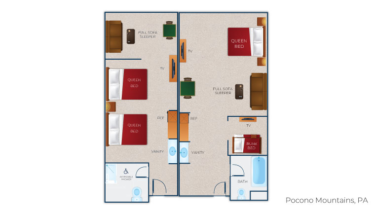 The floor plan for the Deluxe Wolf Den Suite